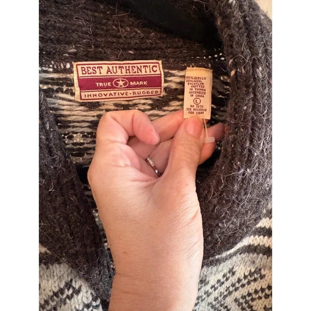 Best Authentic Sweater NWT Wool Blend Fair Isle Shawl Cardigan L Grandpa Cozy